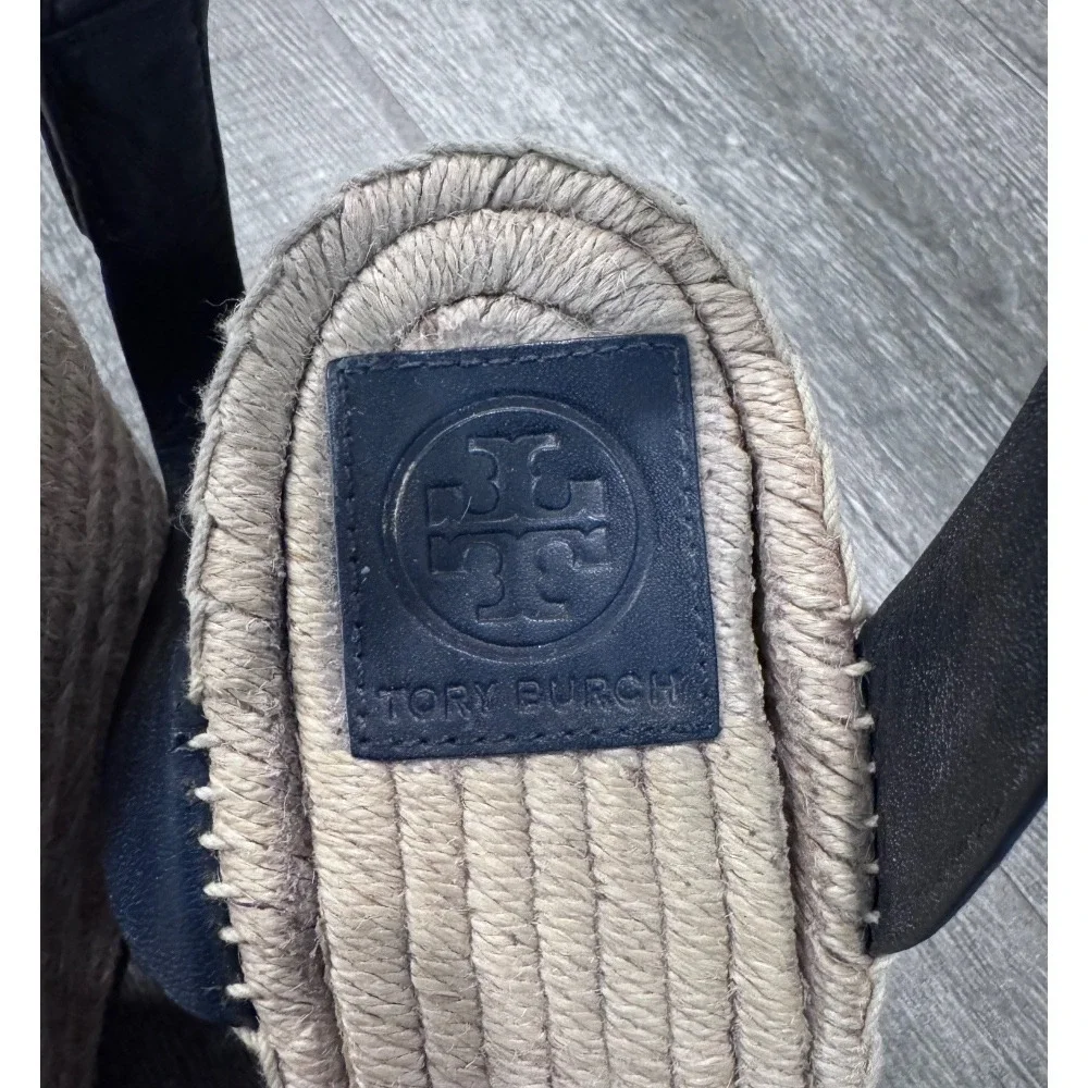 Tory Burch Bima Wedge Espadrille Sandal Black Size‎ 10
